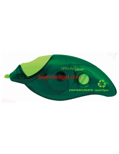 CORRECTEUR PAPER MATE DRYLINE GRIP RECYCLÉ DÉVIDOIR ERGONOMIQUE RUBAN 5MMX8.5M APPLICATION FRONTALE RÉÉCRITURE IMMÉDIATE