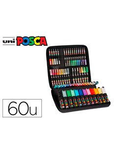 MALLETTE PEINTURE POSCA MARQUEUR ENCRE INODORE  COUVRANTE 60 COLORIS ASSORTIS