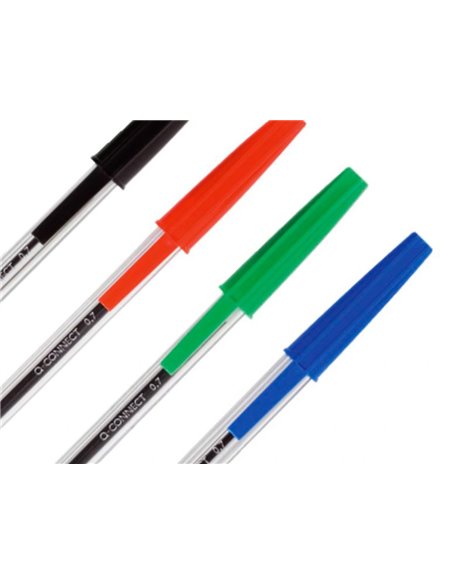 STYLO-BILLE Q-CONNECT ÉCRITURE MOYENNE 0.7MM ENCRE CLASSIQUE BILLE INDÉFORMABLE CAPUCHON COULEUR ENCRE ROUGE