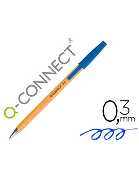 STYLO-BILLE Q-CONNECT ÉCRITURE FINE 0.3MM ENCRE CLASSIQUE BILLE INDÉFORMABLE CAPUCHON ENCRE COULEUR BLEU