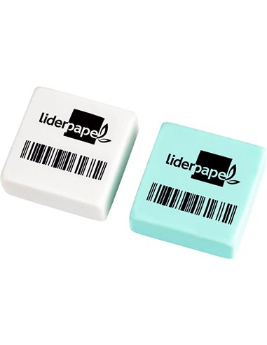 GOMME LIDERPAPEL 12X29X29MM CARRÉE MIE DE PAIN CAOUTCHOUC EFFACE CRAYONS GRAPHITE COLORIS BLANC OU BLEU