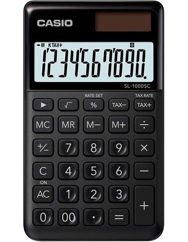 Calculatrice de poche Casio SL-1000SC - Écran extra-large à 10 chiffres - Fonctionne à l'énergie solaire et à piles - Noir