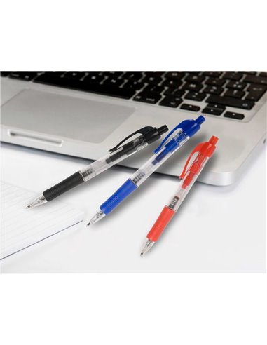 STYLO-BILLE Q-CONNECT RÉTRACTABLE ÉCRITURE MOYENNE 0.7MM ENCRE CLASSIQUE CLIP GRIP PRÉHENSION COULEUR ENCRE ROUGE