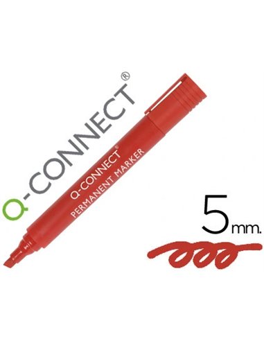 MARQUEUR Q-CONNECT PERMANENT POINTE BISEAUTÉE TRACÉ 5MM RÉSISTANTE CORPS PLASTIQUE COLORIS ROUGE