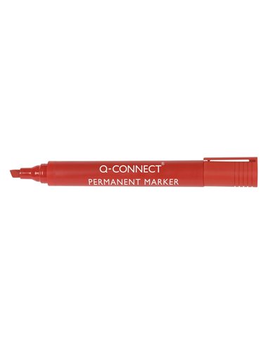 MARQUEUR Q-CONNECT PERMANENT POINTE BISEAUTÉE TRACÉ 5MM RÉSISTANTE CORPS PLASTIQUE COLORIS ROUGE