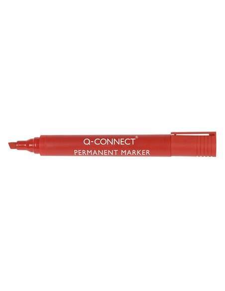 MARQUEUR Q-CONNECT PERMANENT POINTE BISEAUTÉE TRACÉ 5MM RÉSISTANTE CORPS PLASTIQUE COLORIS ROUGE