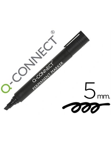 MARQUEUR Q-CONNECT PERMANENT POINTE BISEAUTÉE TRACÉ 5MM RÉSISTANTE CORPS PLASTIQUE COLORIS NOIR