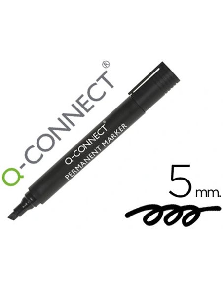 MARQUEUR Q-CONNECT PERMANENT POINTE BISEAUTÉE TRACÉ 5MM RÉSISTANTE CORPS PLASTIQUE COLORIS NOIR
