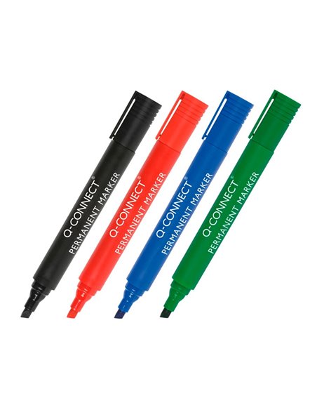 MARQUEUR Q-CONNECT PERMANENT POINTE BISEAUTÉE TRACÉ 5MM RÉSISTANTE CORPS PLASTIQUE COLORIS NOIR