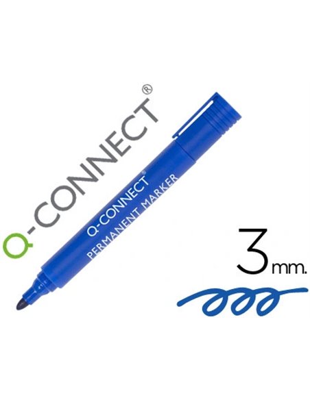 MARQUEUR Q-CONNECT PERMANENT POINTE OGIVE TRACÉ 3MM RÉSISTANTE CORPS PLASTIQUE COLORIS BLEU