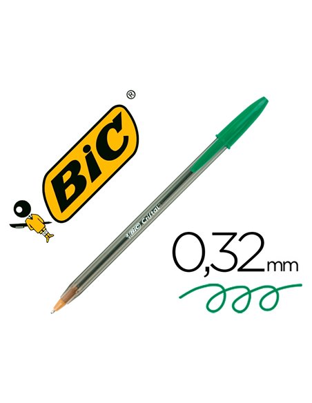 STYLO-BILLE BIC CRISTAL ÉCRITURE MOYENNE 0.5MM ENCRE CLASSIQUE BILLE INDÉFORMABLE CAPUCHON COULEUR ENCRE VERT