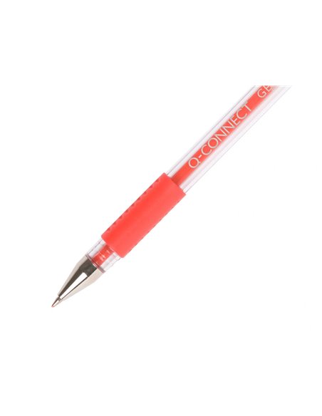 STYLO-BILLE Q-CONNECT ÉCRITURE MOYENNE 0.5MM CORPS TRANSLUCIDE GRIP CAOUTCHOUC COLORIS ROUGE