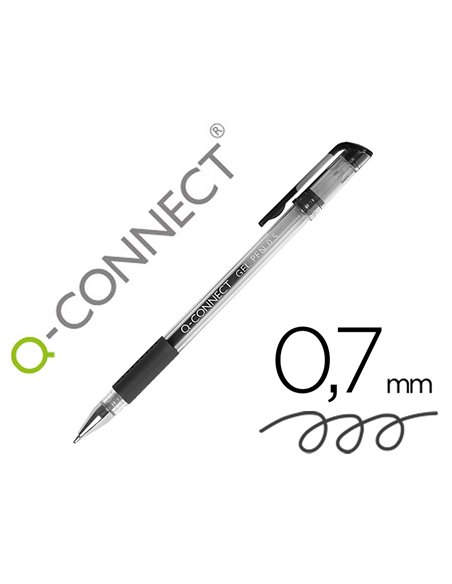 STYLO-BILLE Q-CONNECT ÉCRITURE MOYENNE 0.5MM CORPS TRANSLUCIDE GRIP CAOUTCHOUC COLORIS NOIR
