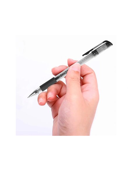 STYLO-BILLE Q-CONNECT ÉCRITURE MOYENNE 0.5MM CORPS TRANSLUCIDE GRIP CAOUTCHOUC COLORIS NOIR