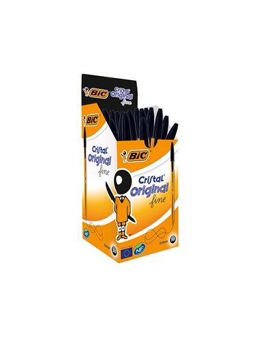 STYLO-BILLE BIC CRISTAL ÉCRITURE FINE 0.4MM ENCRE CLASSIQUE BILLE INDÉFORMABLE CAPUCHON COULEUR ENCRE NOIR