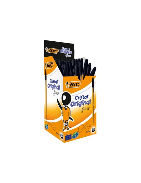 STYLO-BILLE BIC CRISTAL ÉCRITURE FINE 0.4MM ENCRE CLASSIQUE BILLE INDÉFORMABLE CAPUCHON COULEUR ENCRE NOIR