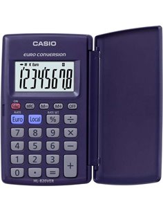 Calculatrice Casio HL820VER avec couvercle - Fonction convertisseur d'euros - Écran LCD 8 chiffres - Bleu