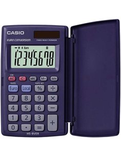Calculatrice de poche Casio HS-8VERA avec couvercle rabattable - Écran LCD extra large à 8 chiffres - Fonction convertisseur d'e