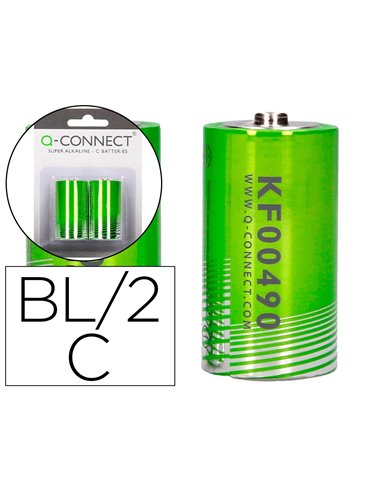 PILE Q-CONNECT ÉCONOMIQUE CAPACITÉ 1.5V I.C.E. LR14 TAILLE C BLISTER 2 UNITÉS