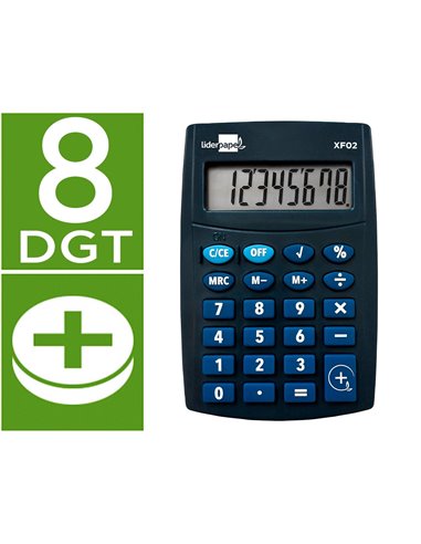 CALCULATRICE DE POCHE LIDERPAPEL XF02 8 CHIFFRES  AVEC PILE 99X64X9 MM COLORIS  BLEU