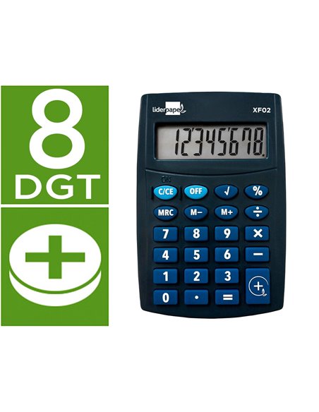CALCULATRICE DE POCHE LIDERPAPEL XF02 8 CHIFFRES  AVEC PILE 99X64X9 MM COLORIS  BLEU