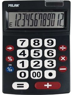 Calculatrice Milan extra large à 12 chiffres - Grandes touches - Touche de correction de saisie - Arrêt automatique - Noir
