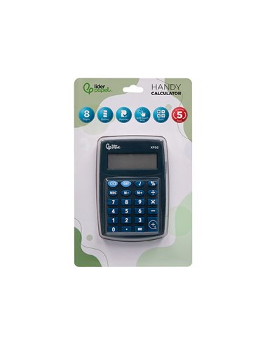 CALCULATRICE DE POCHE LIDERPAPEL XF02 8 CHIFFRES  AVEC PILE 99X64X9 MM COLORIS  BLEU