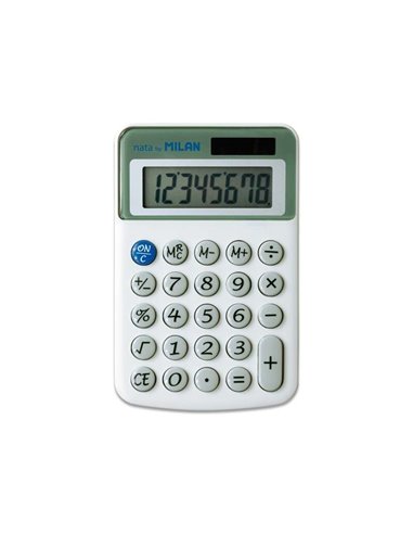 Calculatrice de bureau Milan à 8 chiffres – 3 touches de mémoire et racine carrée – Arrêt automatique – Blanc