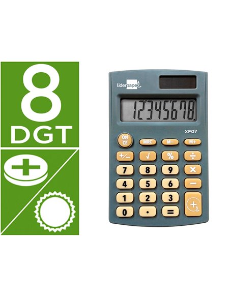 CALCULATRICE DE POCHE XF05 8 CHIFFRES SOLAIRE ET PILES 98X62X8 MM COLORIS GRIS