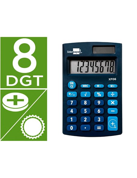CALCULATRICE DE POCHE XF05 8 CHIFFRES SOLAIRE ET PILES 98X62X8 MM COLORIS BLEU