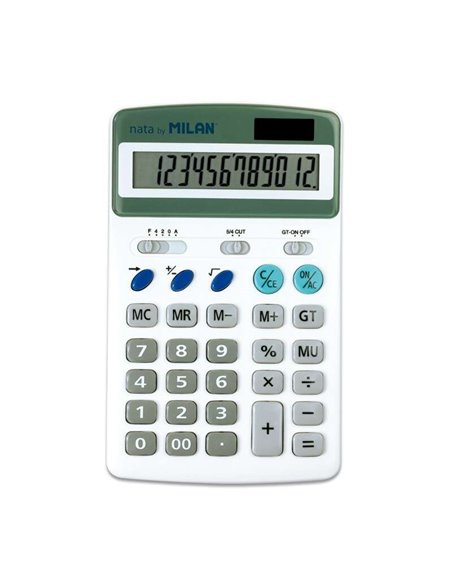 Calculatrice Milan 12 chiffres - 3 touches de mémoire - Calcul de racine carrée et de marge - Arrêt automatique - Blanc