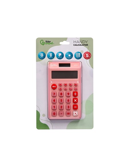CALCULATRICE DE POCHE LIDERPAPEL XF12 8 CHIFFRES  SOLAIRE ET PILES 115X65X8 MM  COLORIS ROSE
