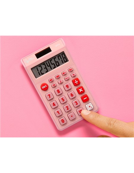 CALCULATRICE DE POCHE LIDERPAPEL XF12 8 CHIFFRES  SOLAIRE ET PILES 115X65X8 MM  COLORIS ROSE