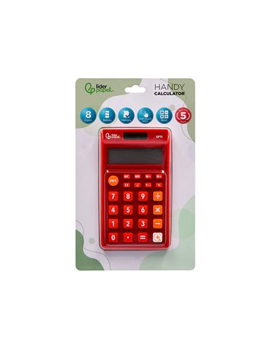 CALCULATRICE DE POCHE LIDERPAPEL XF11 8 CHIFFRES  SOLAIRE ET PILES 115X65X8 MM  COLORIS ROUGE