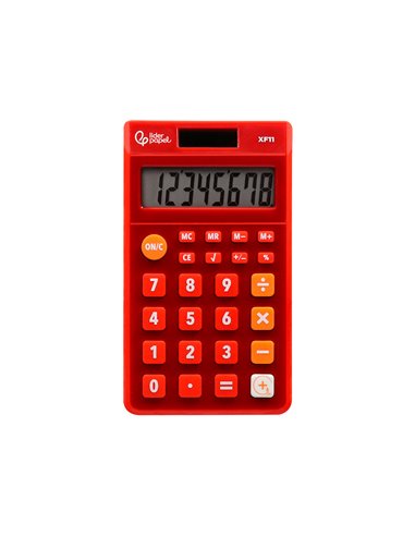 CALCULATRICE DE POCHE LIDERPAPEL XF11 8 CHIFFRES  SOLAIRE ET PILES 115X65X8 MM  COLORIS ROUGE