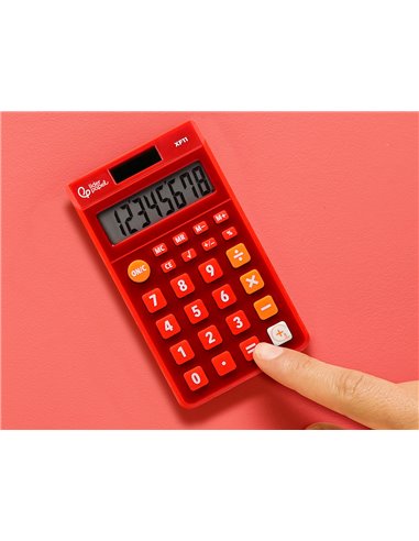 CALCULATRICE DE POCHE LIDERPAPEL XF11 8 CHIFFRES  SOLAIRE ET PILES 115X65X8 MM  COLORIS ROUGE