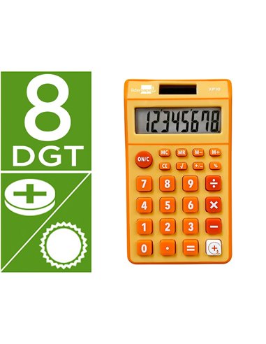 CALCULATRICE DE POCHE LIDERPAPEL XF10 8 CHIFFRES  SOLAIRE ET PILES 115X65X8 MM  COLORIS ORANGE