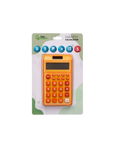 CALCULATRICE DE POCHE LIDERPAPEL XF10 8 CHIFFRES  SOLAIRE ET PILES 115X65X8 MM  COLORIS ORANGE