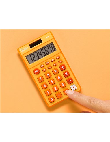 CALCULATRICE DE POCHE LIDERPAPEL XF10 8 CHIFFRES  SOLAIRE ET PILES 115X65X8 MM  COLORIS ORANGE