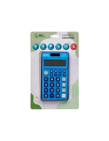 CALCULATRICE DE POCHE LIDERPAPEL XF09 8 CHIFFRES  SOLAIRE ET PILES 115X65X8 MM  COLORIS BLEU