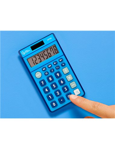 CALCULATRICE DE POCHE LIDERPAPEL XF09 8 CHIFFRES  SOLAIRE ET PILES 115X65X8 MM  COLORIS BLEU