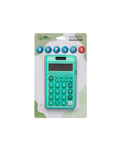 CALCULATRICE DE POCHE LIDERPAPEL XF13 8 CHIFFRES  SOLAIRE ET PILES 115X65X8 MM  COLORIS VERT