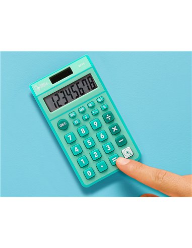 CALCULATRICE DE POCHE LIDERPAPEL XF13 8 CHIFFRES  SOLAIRE ET PILES 115X65X8 MM  COLORIS VERT