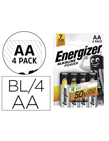PILE ENERGIZER ALCALINE POWER I.C.E. LR06 TAILLE AA BLISTER 4 UNITÉS