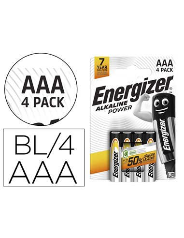 PILE ENERGIZER ALCALINE POWER I.C.E. LR03 TAILLE AAA BLISTER 4 UNITÉS