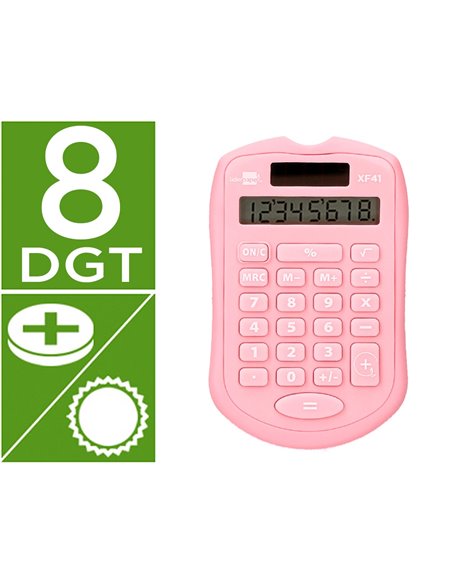 CALCULATRICE DE POCHE LIDERPAPEL XF41 8 CHIFFRES  SOLAIRE ET PILES 94X59,5X10,5MM COLORIS ROSE