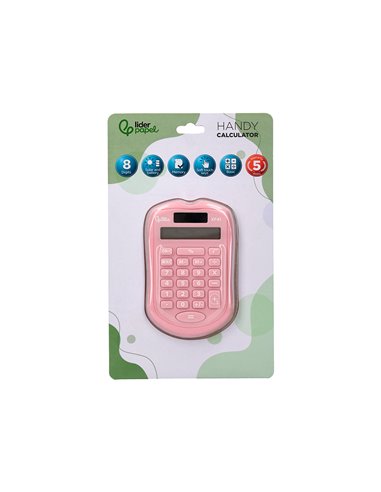 CALCULATRICE DE POCHE LIDERPAPEL XF41 8 CHIFFRES  SOLAIRE ET PILES 94X59,5X10,5MM COLORIS ROSE