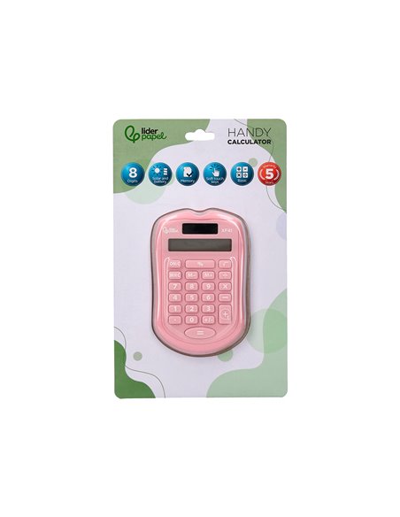 CALCULATRICE DE POCHE LIDERPAPEL XF41 8 CHIFFRES  SOLAIRE ET PILES 94X59,5X10,5MM COLORIS ROSE