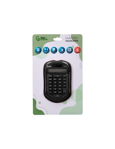 CALCULATRICE DE POCHE LIDERPAPEL XF43 8 CHIFFRES  SOLAIRE ET PILES 94X59,5X10,5MM COLORIS NOIR
