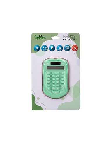 CALCULATRICE DE POCHE LIDERPAPEL XF42 8 CHIFFRES  SOLAIRE ET PILES 94X59,5X10,5MM COLORIS VERT